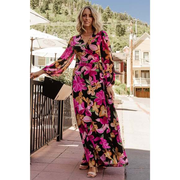 Baltic Born Katinka Wrap Maxi Dress | Black Multi Floral Size MM - Picture 5 of 5